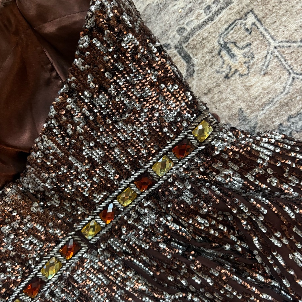 Sherri Hill sparkle glitter pageant prom formal dress brown mocha size 6 silk - Picture 10 of 13